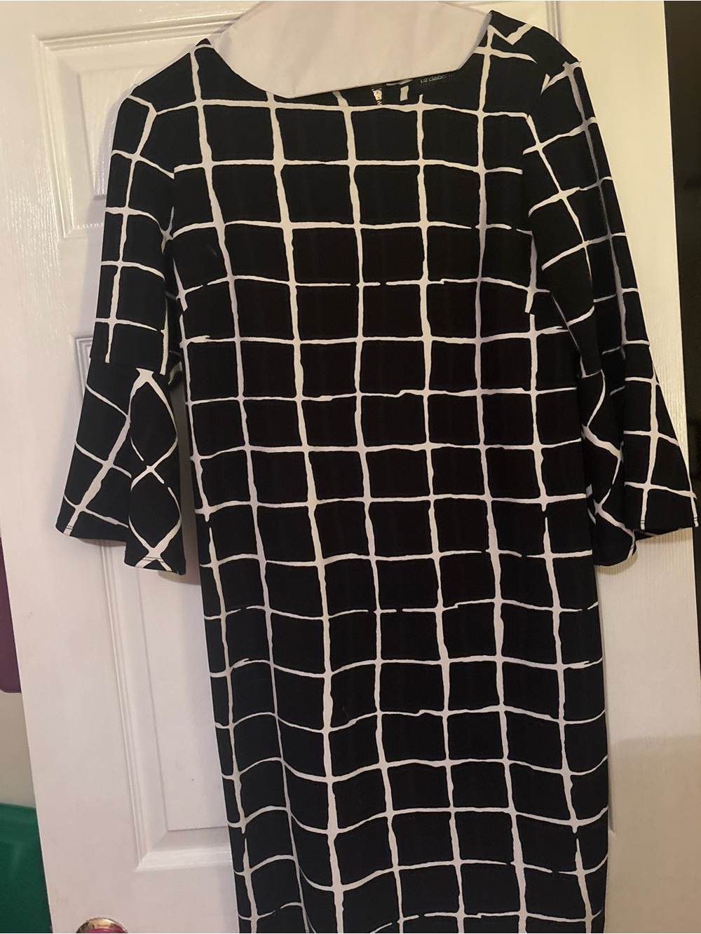 Liz Claiborne Black and White Grid Midi Dress